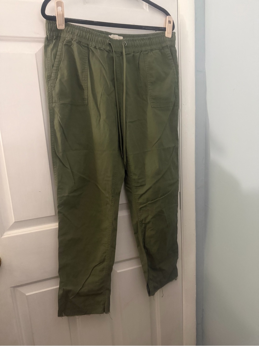 Happily Grey Women’s XL Olive Green Pull On Pants Raw Hem Utility